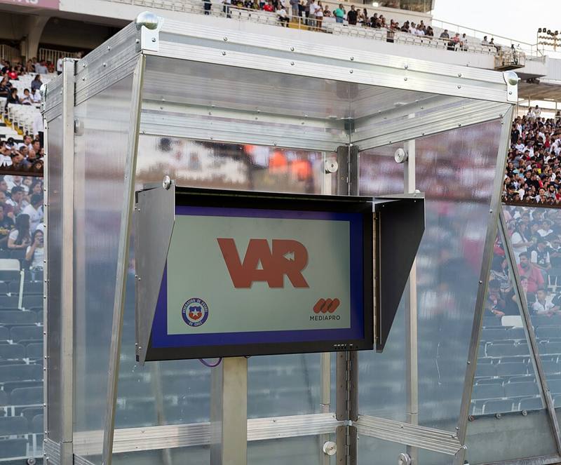 Referee review area monitor beside a soccer field