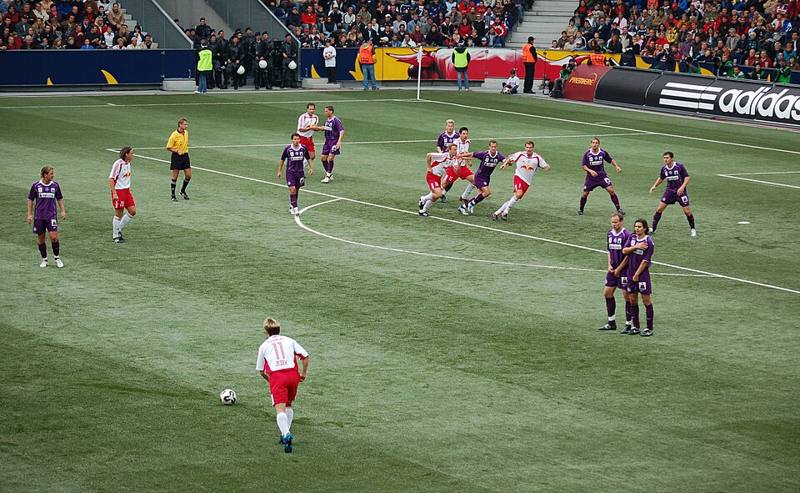 A defensive wall lined up for a free kick