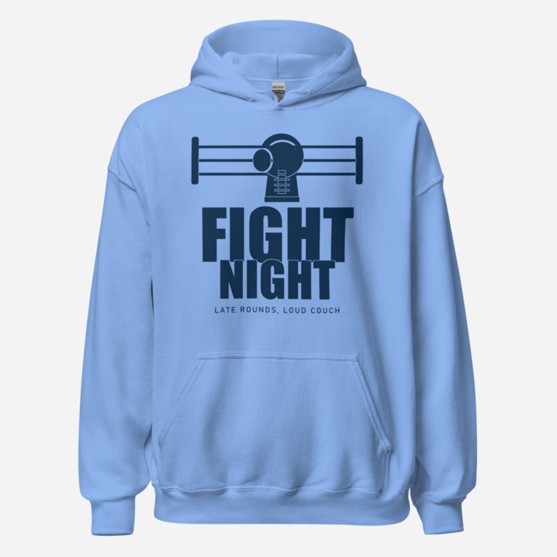 RealTimeFam Fight Night - Late Rounds, Loud Couch Game Night Hoodie in Carolina Blue