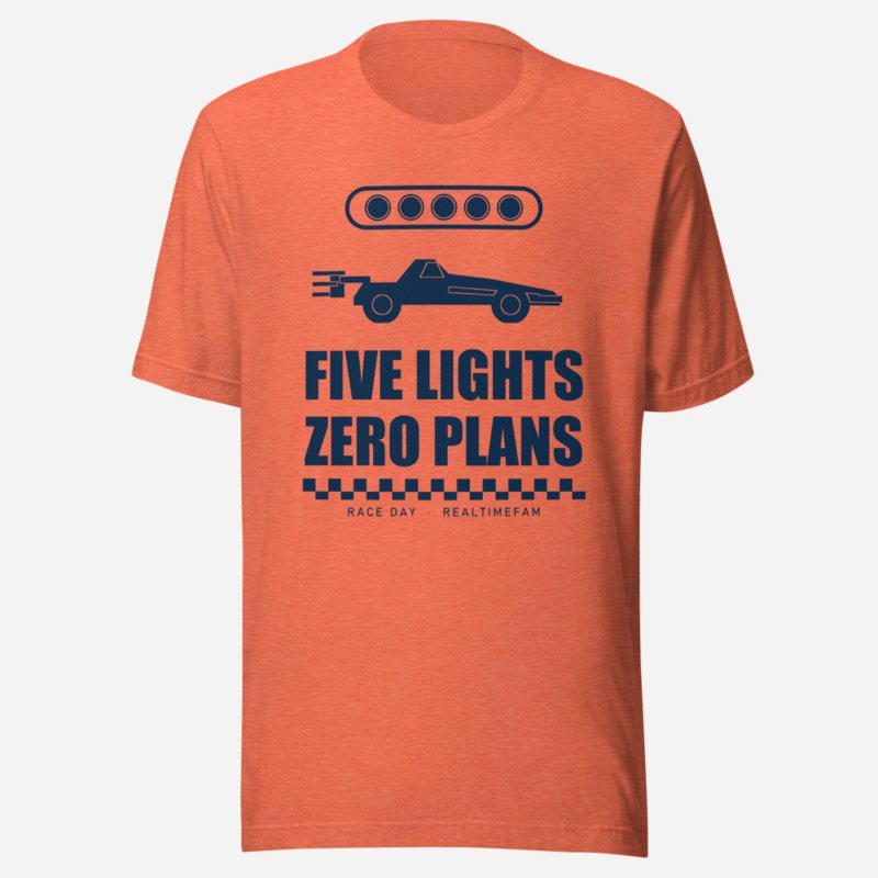RealTimeFam Five Lights, Zero Plans Game Night Tee in Heather Orange