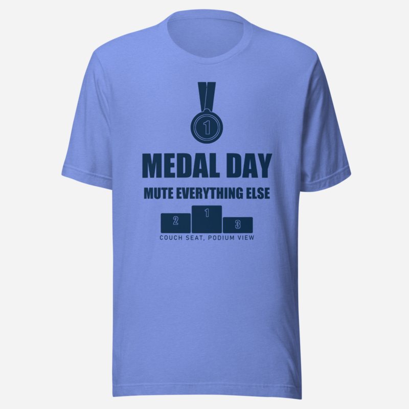 RealTimeFam Medal Day - Mute Everything Else Game Night Tee Heather Columbia Blue