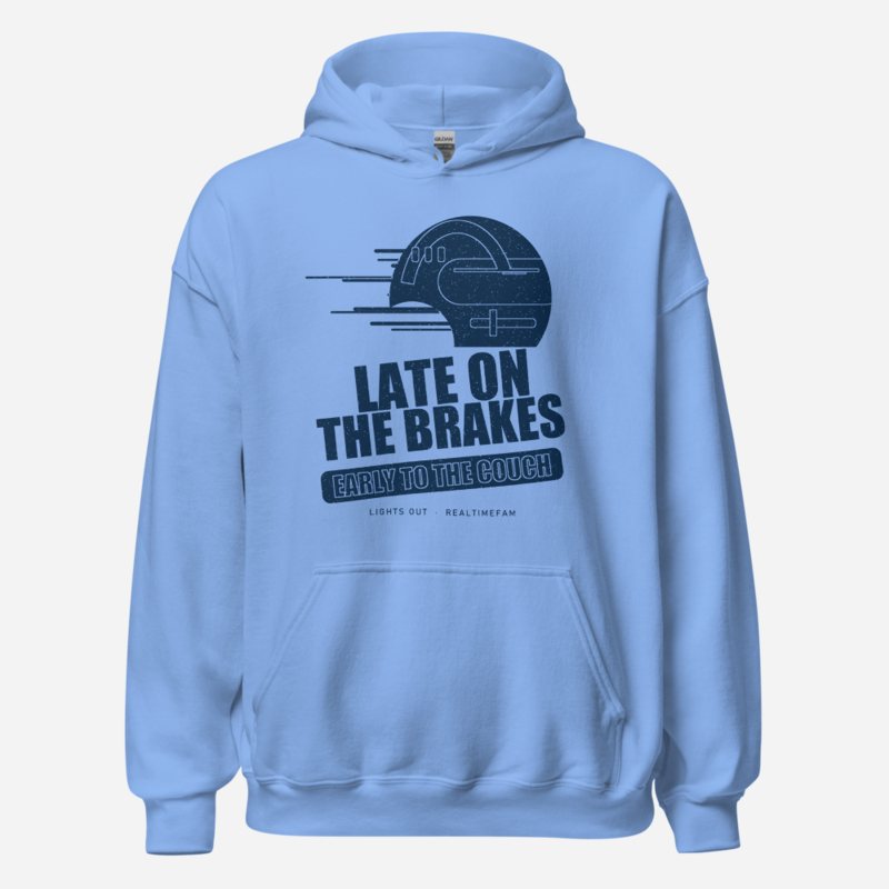 RealTimeFam Late On The Brakes Fan Zone Hoodie in Carolina Blue