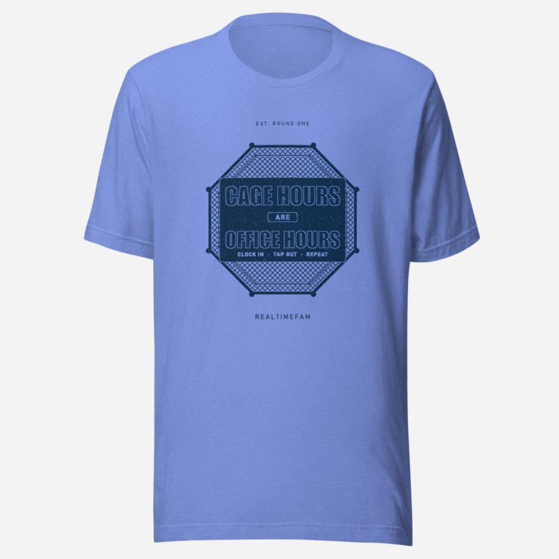 RealTimeFam Cage Hours Office Hours Fan Zone Tee Heather Columbia Blue