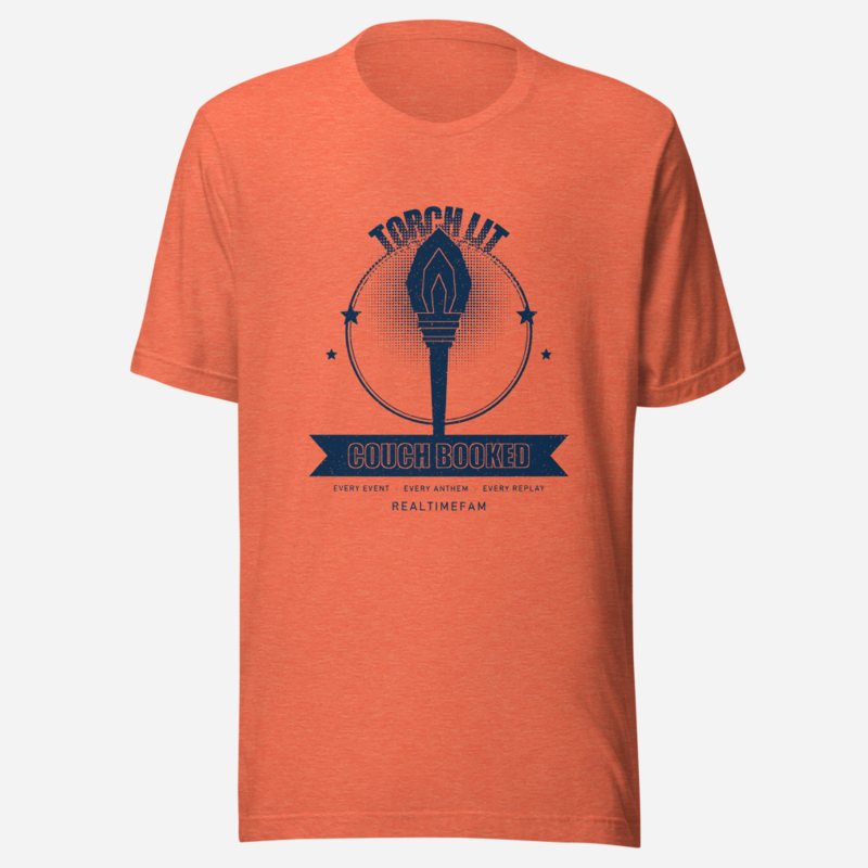 RealTimeFam Torch Lit Couch Booked Fan Zone Tee in Heather Orange