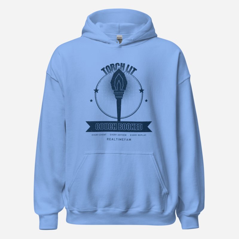 RealTimeFam Torch Lit Couch Booked Fan Zone Hoodie in Carolina Blue